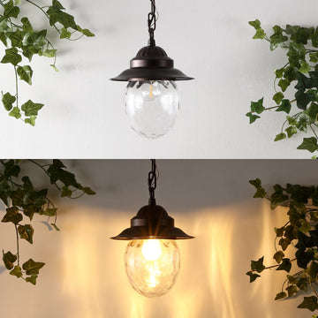 Manteo 8.25"  Farmhouse Industrial Iron/Glass Outdoor LED Pendant - JONATHAN Y